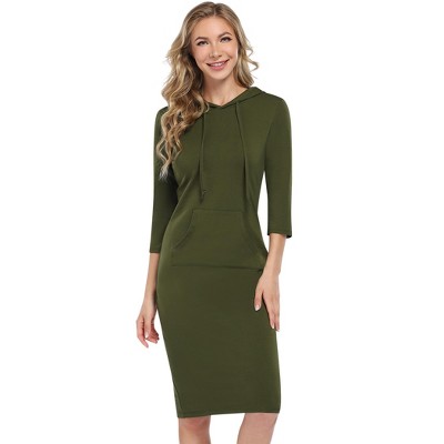 Women's Hoodie Dress Pullover Hoody Dress Casual Fitted Knee Length Dress with Pocket