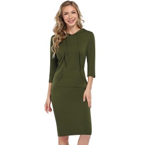 Women's Hoodie Dress Pullover Hoody Dress Casual Fitted Knee Length Dress with Pocket - 1 of 4