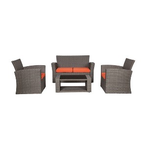 WestinTrends 4 Piece Outdoor Wicker Rattan Conversation Sofa set with Coffee table - 1 of 4