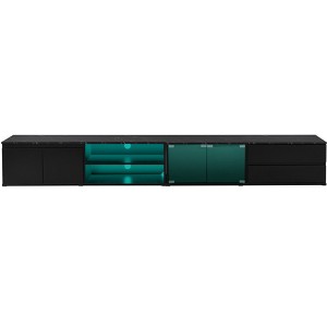 CLIHOME Modern LED TV Stand for TVs Up to 105'', Media Console with Tempered Glass Doors, Entertainment Center with 2 Drawers & Cabinets - 1 of 4