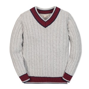 Boys' Organic Long Sleeve V-Neck Cricket Sweater, Kids - 1 of 3