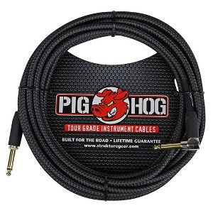 Pig Hog Instrument Cable Black Woven 1/4" to 1/4" Right Angle - 1 of 2