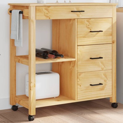vidaXL Kitchen Trolley MONZA 33.1 in.x15.7 in.x35.4 in. Solid Wood Pine