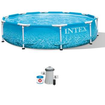 INTEX 28207EH Beachside Metal Frame Above Ground Swimming Pool Set: 10ft x 30in – Includes 330 GPH Cartridge Filter Pump – Puncture-Resistant Material