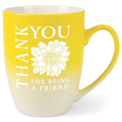 Elanze Designs Thank You For Being A Friend Two Toned Ombre Matte Yellow and White 12 ounce Ceramic Stoneware Coffee Cup Mug