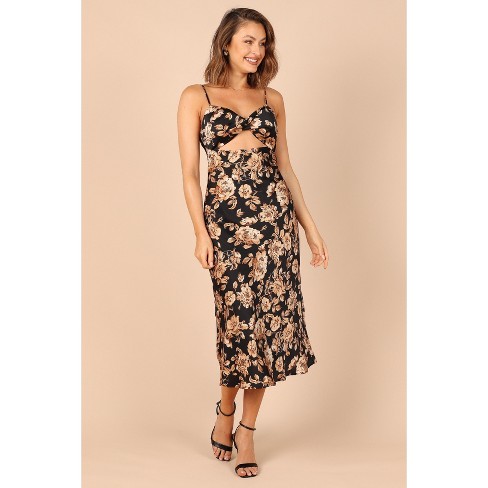 Saga Cut Out Midi Dress - Black Floral