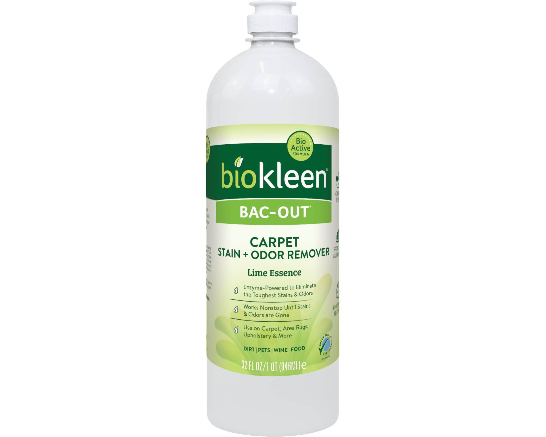 Biokleen Lime Bac-Out Stain & Odor Eliminator All-Purpose Cleaner - 32 fl oz: Ammonia-Free, Hypoallergenic, Dye-Free