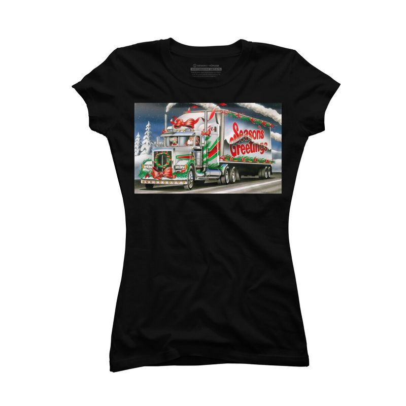 Junior's Design By Humans Truck Driver Christmas Shirt Seasons Greetings By Galvanized T-Shirt, 1 of 4