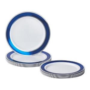 Elegant Disposable Plates For Party - (10 Piece) Heavy Duty Disposable Dinner Set, Fine Dining Plastic Dishes For Elegant China Look, Blue, Jubilant - 1 of 3