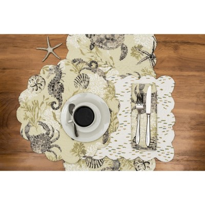 Beige and Gray Quilted Coastal Table Runner
