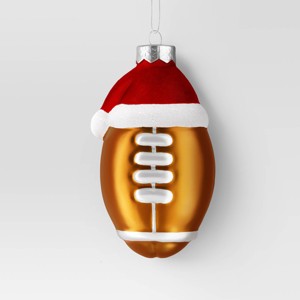 Christmas Glass Football with Santa Hat Ornament - Wondershop™ - 1 of 3