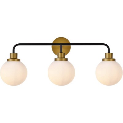 Elegant Lighting Hanson 3 lights bath sconce in black with brass with frosted shade
