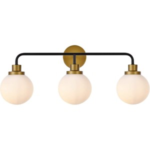 Elegant Lighting Hanson 3 lights bath sconce in black with brass with frosted shade - 1 of 4