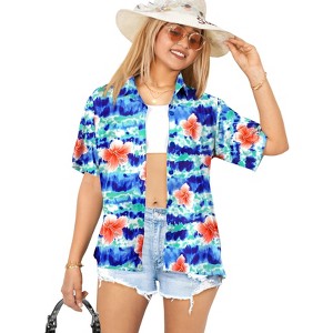 LA LEELA Women's Button Down Blouses Floral Summer Beach Party Blouse Shirt Hawaiian Colorful Short Sleeve Button Up Shirts for Women - 1 of 4