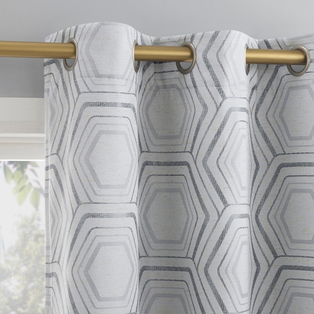 40"x84" Sun Zero Brevick Geometric Faux Linen 100% Blackout Grommet Curtain Panel Steel Gray: Modern, Energy Efficient, Noise Reduction