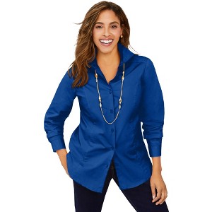 Jessica London Wrinkle-Free Stretch Poplin Shirt - 1 of 2