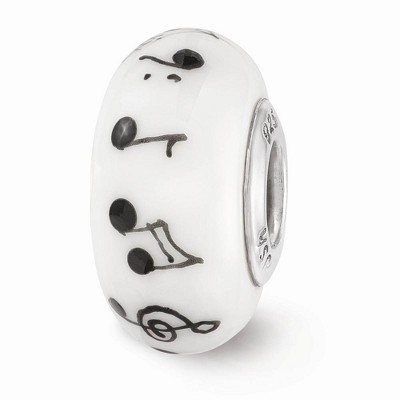 Black Bow Jewelry Fenton White Music Notes Glass & Sterling Silver Bead Charm