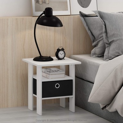 Furinno 2PCS Modern Bedside End Table Nightstand Accent Sofa Side Table W/Removable Drawer & Open Storage Shelf,White/Black