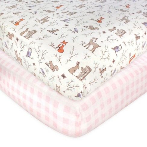 Hudson Baby Infant Girl Cotton Fitted Crib Sheet, Enchanted Forest, One 