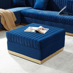 CAVINAS Vertical Channel Tufted Ottoman Bench, Big Size Velvet Ottoman, Modern Upholstered Foot Rest with Gold Stainless Steel Base - 1 of 4