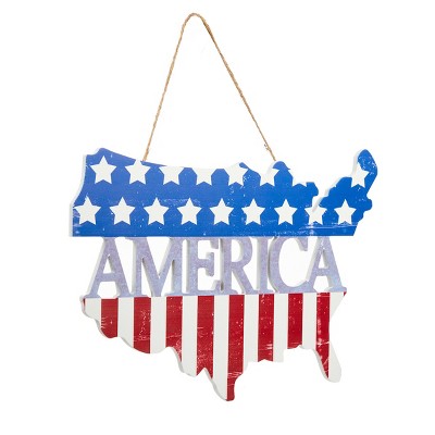 Patriotic USA Map Wall Art with Chain Mount