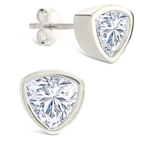 SHINE by Sterling Forever Sterling Silver Trillion Cut Bezel Set Stud Earrings - 1 of 4