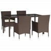 vidaXL Patio Dining Set with Cushions Outdoor Furniture Brown Poly Rattan - 59.1" Table Length 4 Piece - 3 of 4