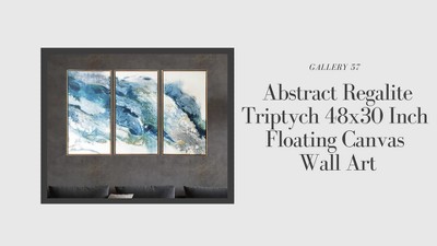 Abstract Blue and Gold Triptych Canvas Wall Art for Nursery