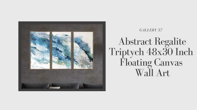 48&#34; x 30&#34; Abstract Regalite Triptych Floating Framed Wall Canvas Teal Blue - Gallery 57, 2 of 7, play video