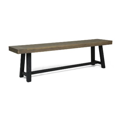 Acacia Wood Sandblasted Gray and Black Outdoor Bench Set