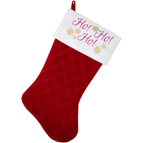 Christmas Stockings, White Red Velvet Quilted Christmas Stocking