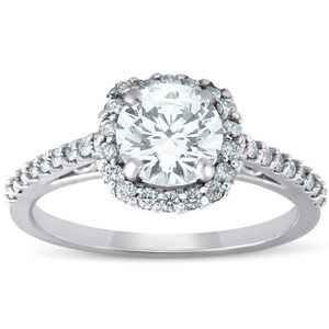 Pompeii3 1Ct Cushion Halo Diamond Engagement Ring 14k White Gold SZ 7 - Size 7 - 1 of 4