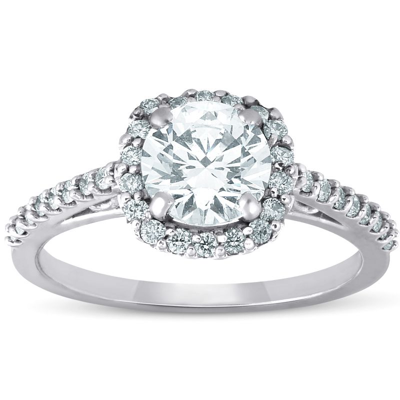 Pompeii3 1Ct Cushion Halo Diamond Engagement Ring 14k White Gold SZ 7 - Size 7, 1 of 5