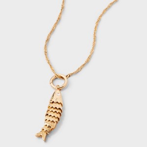 Lucky Fish Pendant Necklace - Universal Thread™ Gold: Lobster Claw Clasp, 3 Inch Extender, 28" Length - 1 of 4