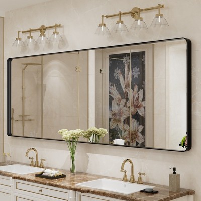 Apmir Rectangular Aluminum Alloy Framed and Tempered Glass Wall Bathroom Vanity Mirror in Matte Black/ Gold/ Silver/ Brown