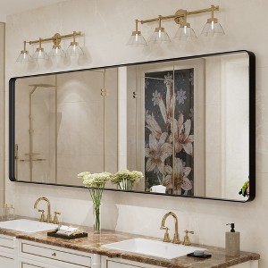 Apmir 32 in. W x 84 in. H Rectangular Aluminum Alloy Framed and Tempered Glass Wall Mirror in Matte Black - 1 of 4