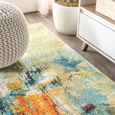 4' x 6' Blue Abstract Synthetic Reversible Area Rug