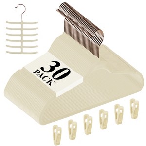 VECELO 30/50/60/100 pk Velvet Clothes Hangers Non Slip & Space-Saving Clothes Hangers with Finger Clips & Tie Rack 9 Color - 1 of 4
