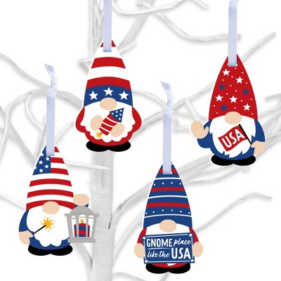 Big Dot of Happiness Patriotic Gnomes - Memorial Day, 4th of July and Labor Day Gnome Decorations - Tree Ornaments - Set of 12