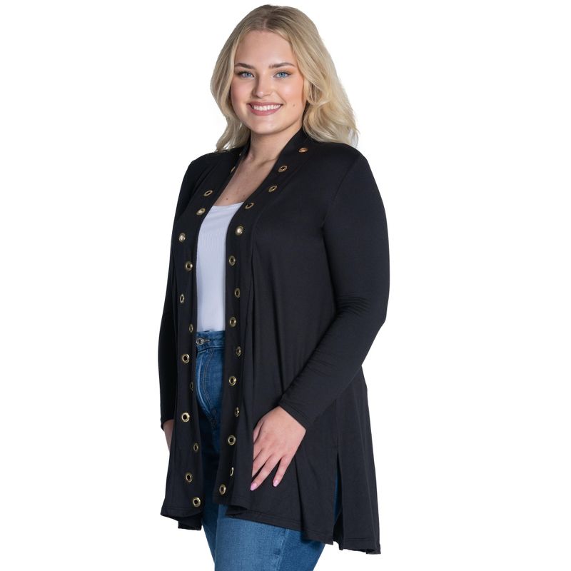 Womens Plus Size Long Sleeve Mid Thigh Open Front Cardigan, 2 of 5