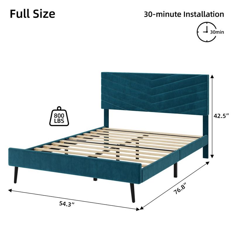 WhizMax Full Size Upholstered Bed Frame, Velvet Bed Frame Full with Adjustable Headboard, 4 of 6