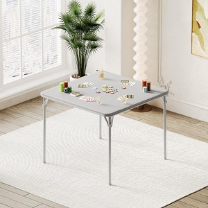 Folding Table, 33.6 Inch Folding Card Table, Portable Square Folding Table with PU Soft Cushion, Beige Metal Foldable Table Suitable - 1 of 4