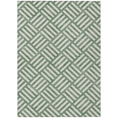 Green And Ivory Geometric Washable Indoor Outdoor Area Rug