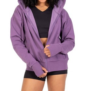 Women's French Terry Drop Shoulder Crop Zip Hoodie - Body Wrappers - 1 of 3