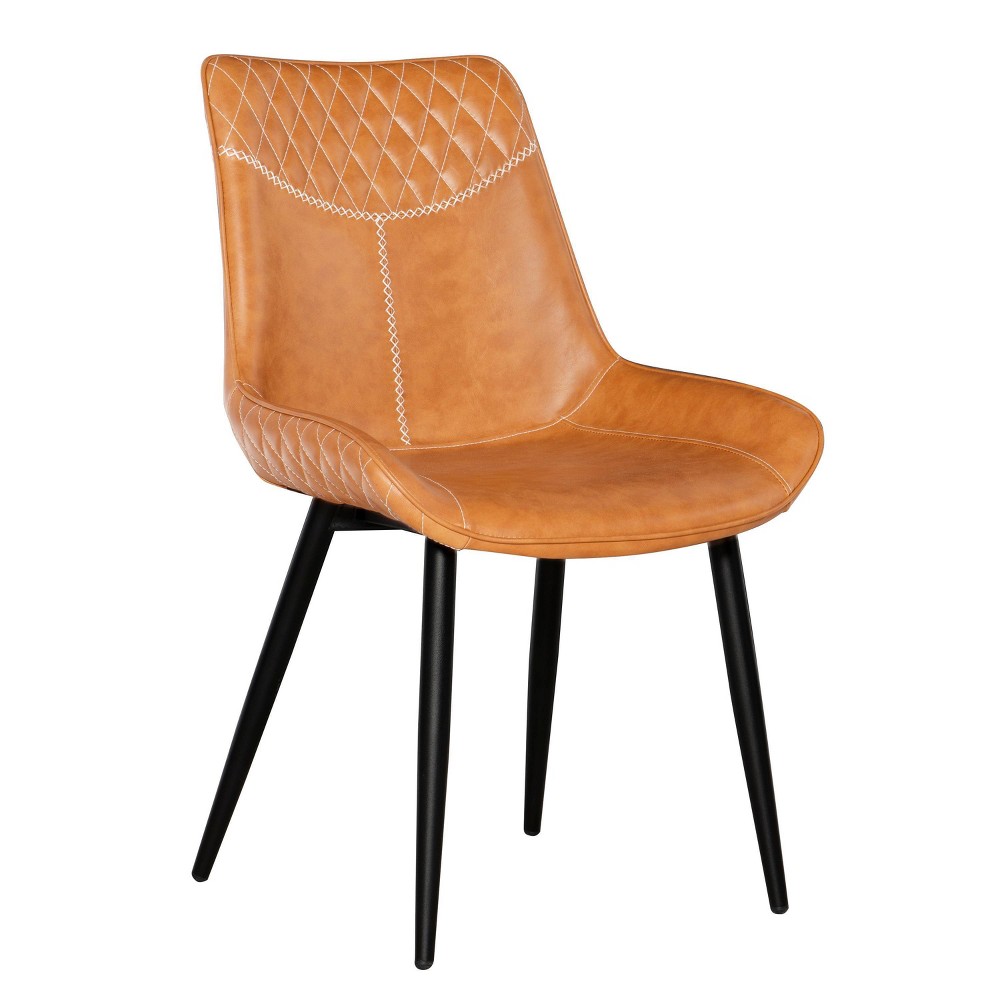 Linon 2pc Edler Quilt Stitch Scooped Seat Dining Chairs Brown: Faux Leather, Metal Frame, Foam Fill