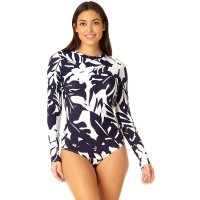 Anne Cole - Women's Long Sleeve Open Back One Piece Rash Guard Swimsuit,  Multi 16