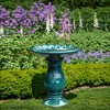 LuxenHome 22" Elegant Tall Ceramic Bird Bath for Outside with Floral Pattern, Dark Green - 3 of 4