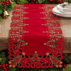 Fall Decor Table Runner, Christmas Table Runner, Red Fall Decorations with Christmas Tree & Stars For Home & Christmas Decorations - 1 of 2