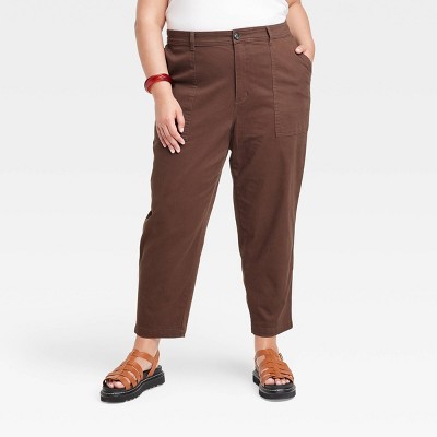 Women's Plus Size High-Rise Slim Straight Fit Ankle Chino Pants - A New Day™ Brown 20W