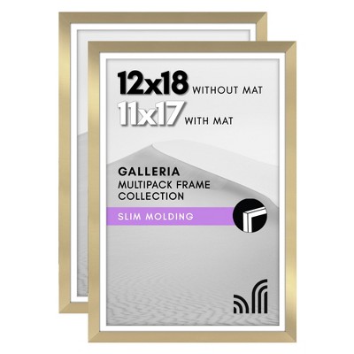 Americanflat 12x18 Poster Frame with Polished Plexiglass, Set of 2, Use as 11x17 Frame with Mat or 12x18 Frame Without Mat, Galleria Collection, Gold
